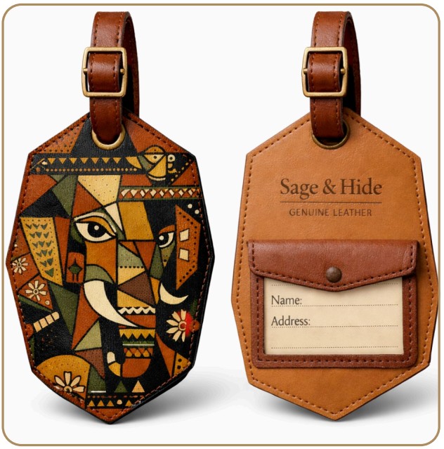Art-Inspired Leather Travel Tag – Unique Art-Inspired Leather Travel Luggage Tag